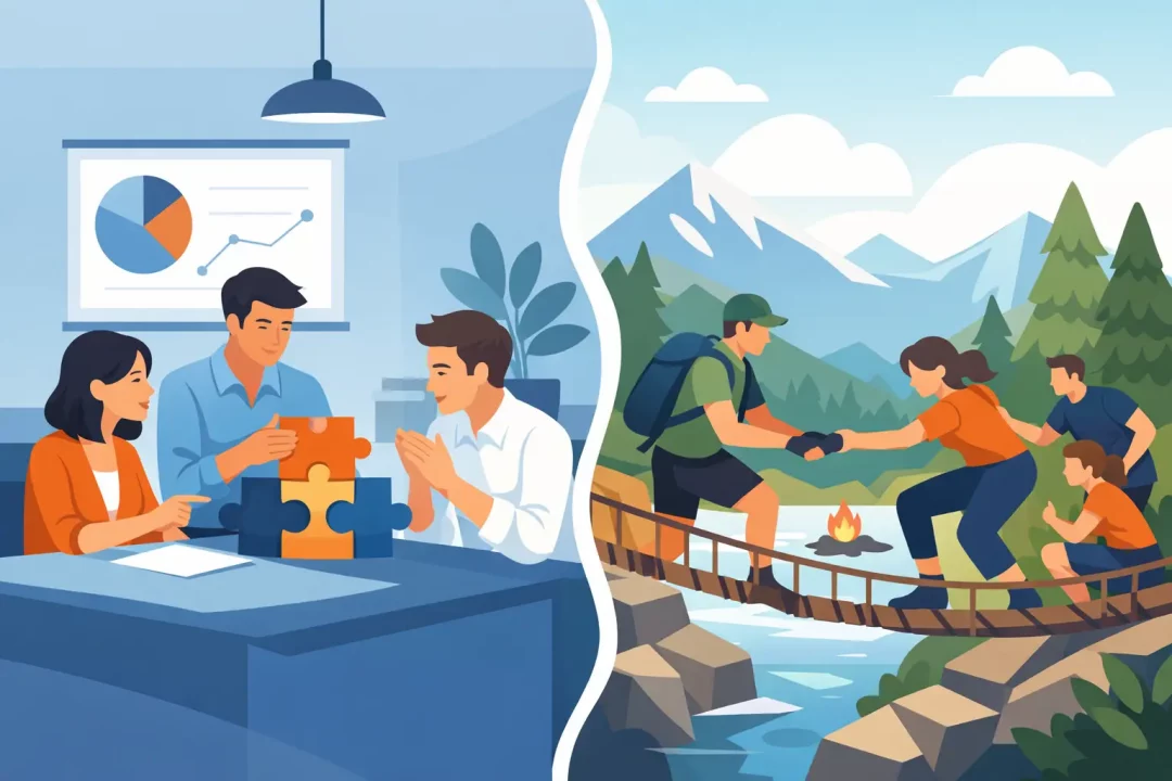 Teambuilding indoor vs outdoor im Vergleich